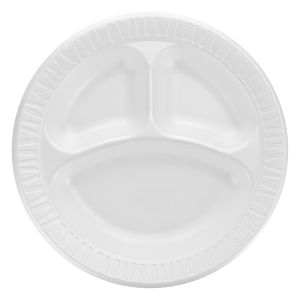 Laminated Foam Dinnerware,
Plate, 3-Comp, 10 1/4&quot;,
White, 125/Pk, 4 Pks/Ctn