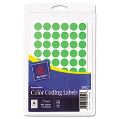 Removable Self-Adhesive
Color-Coding Labels, 1/2in
dia, Neon Green, 840/Pack