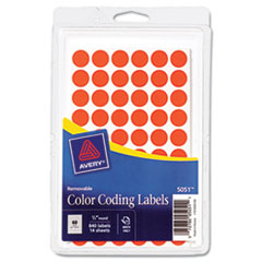 Removable Self-Adhesive Color-Coding Labels, 1/2in