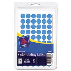 Removable Self-Adhesive
Color-Coding Labels, 1/2in
dia, Light Blue, 840/Pack