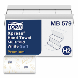 Tork Premium Soft Xpress 
Multifold Paper Hand Towel, 
3-Panel, 2-Ply, White 135 
sheets/pack, 16 packs/case