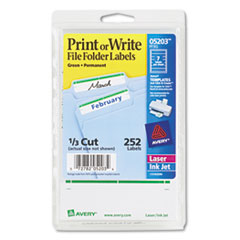 Print or Write File Folder
Labels, 11/16 x 3-7/16,
White/Green Bar, 252/Pack