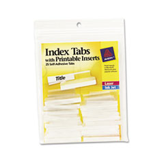 Self-Adhesive Tabs with
Printable Inserts, 1 1/2
Inch, Clear Tab, White 25/Pack