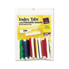 Self-Adhesive Tabs with White
Printable Inserts, Two Inch,
Assorted Tab, 25/Pack