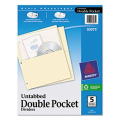 Untabbed Double Pocket Manila Dividers, 11 x 9, 5/Pack