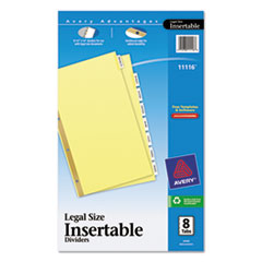WorkSaver Insertable Tab Index Dividers, 8-Tab, Legal,