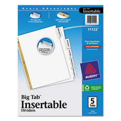 WorkSaver Big Tab Dividers,
Clear Tabs, 5-Tab, Letter,
White