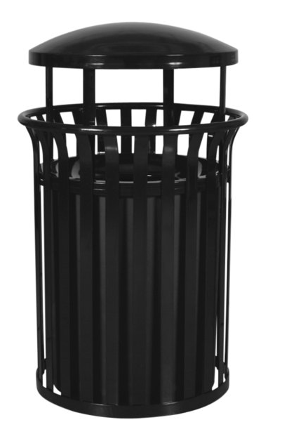 Streetscape Black Gloss 37 
Gallon Round Classic Outdoor 
Trash Receptacle with Canopy