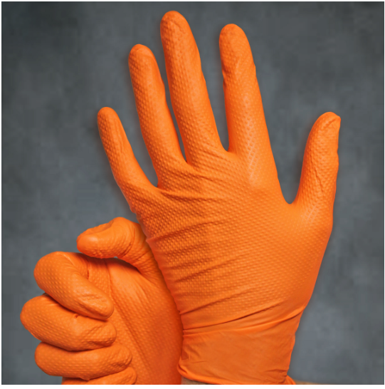 CATCH 45 Disposable Nitrile 
Industrial Gloves, Powder 
Free, Raised Pyramid Grip 
Texture, Orange, 9 mil, Large, 
100/bx, 10 bxs/cs