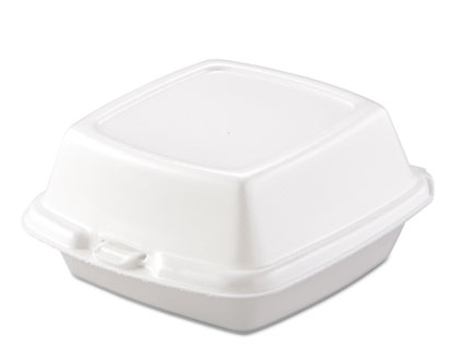 Carryout Food Containers, 6&quot;
Foam, 1-Comp, 5 7/8 x 6 x 3,
White, hinged lid, 500/Carton