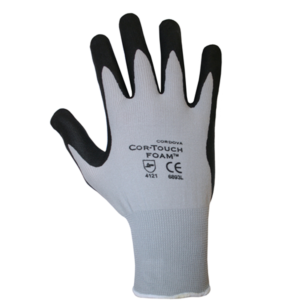 Cor-Touch Foam Glove, Medium,
13-Gauge, Nylon Machine Knit
Shell with Black Foam Nitrile
Palm Coating, Dozen