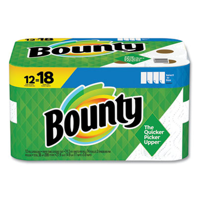 Bounty Select-a-Size Kitchen 
Roll Paper Towels, 2-Ply, 
White, 5.9 x 11, 74 
Sheets/Roll, 12 Rolls/Carton