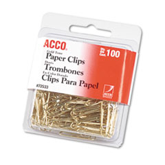 Paper Clips, Wire, No. 2,
1-1/8&quot;, Gold Tone, 100/Box