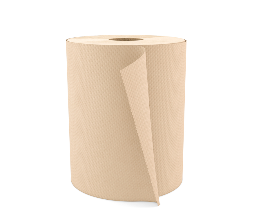 7.8&quot; x 600&#39; Brown Roll Towel,
1-Ply,  12 Rolls/Case