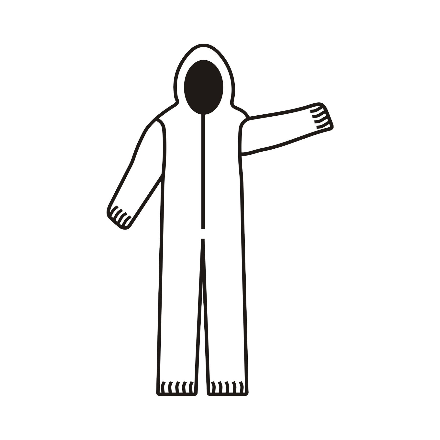 Economy Weight White
Polypropylene Coverall with
Hood, Zipper Front, Elastic
Wrists, Ankles &amp; Hood, Sizes:
L-4XL   25/cs