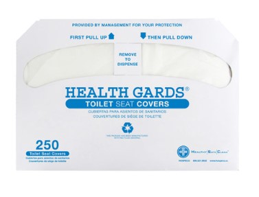 Health Gards Toilet Seat
Covers, White, 250
Covers/pack, 20 Packs/carton