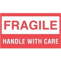 Fragile Handle with Care Label, 3x5, 500/rl red &amp;