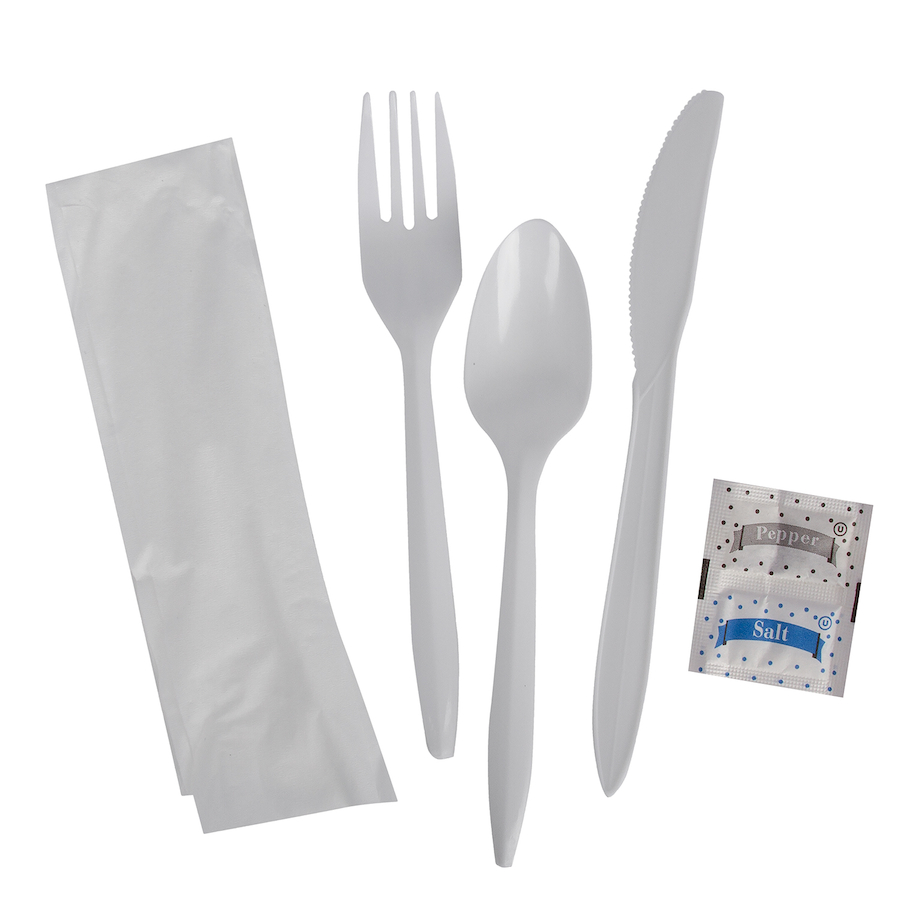 P/S Meal Kit knife, fork,
teaspoon, salt, pepper, 12x13
napkin 250/cs cutlery kit